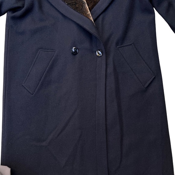 Vintage Maggie Lawrence W's Black w/ Brown Paisley Velvet Collar Long Wool Coat - Picture 7 of 12